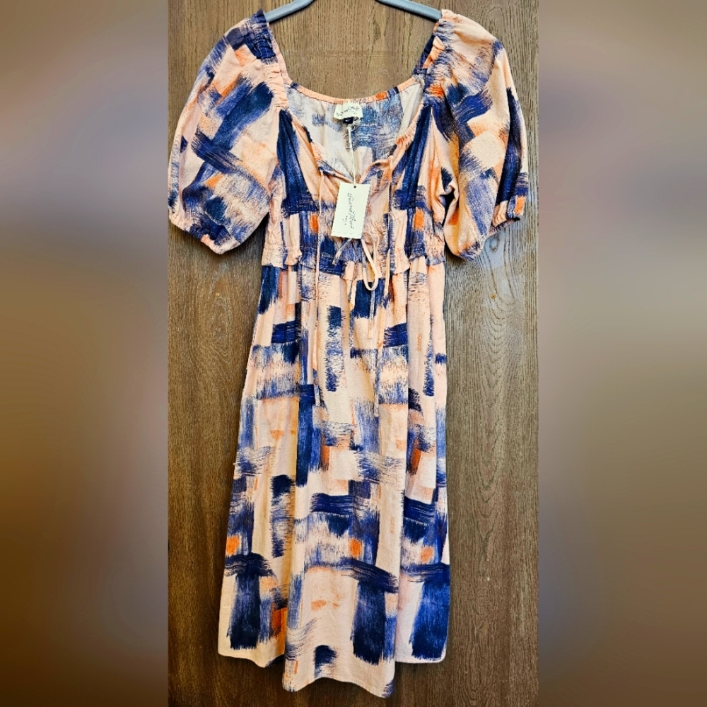 Women's Universal Thread Pink/Blue print puff short-sleeved dress,  NWT